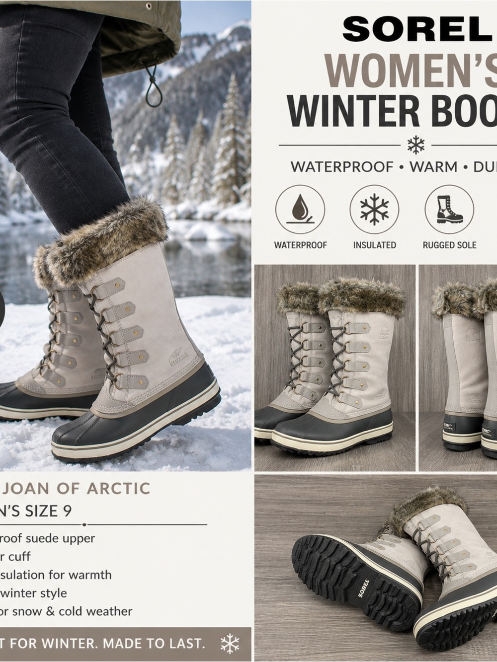 Sorel Women's Winter Lace-Up Boots in Natural Taupe and Black